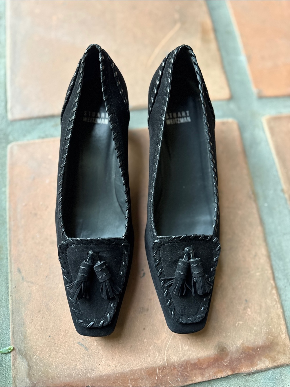 Stuart Weitzman Black Suede Tassel Loafers